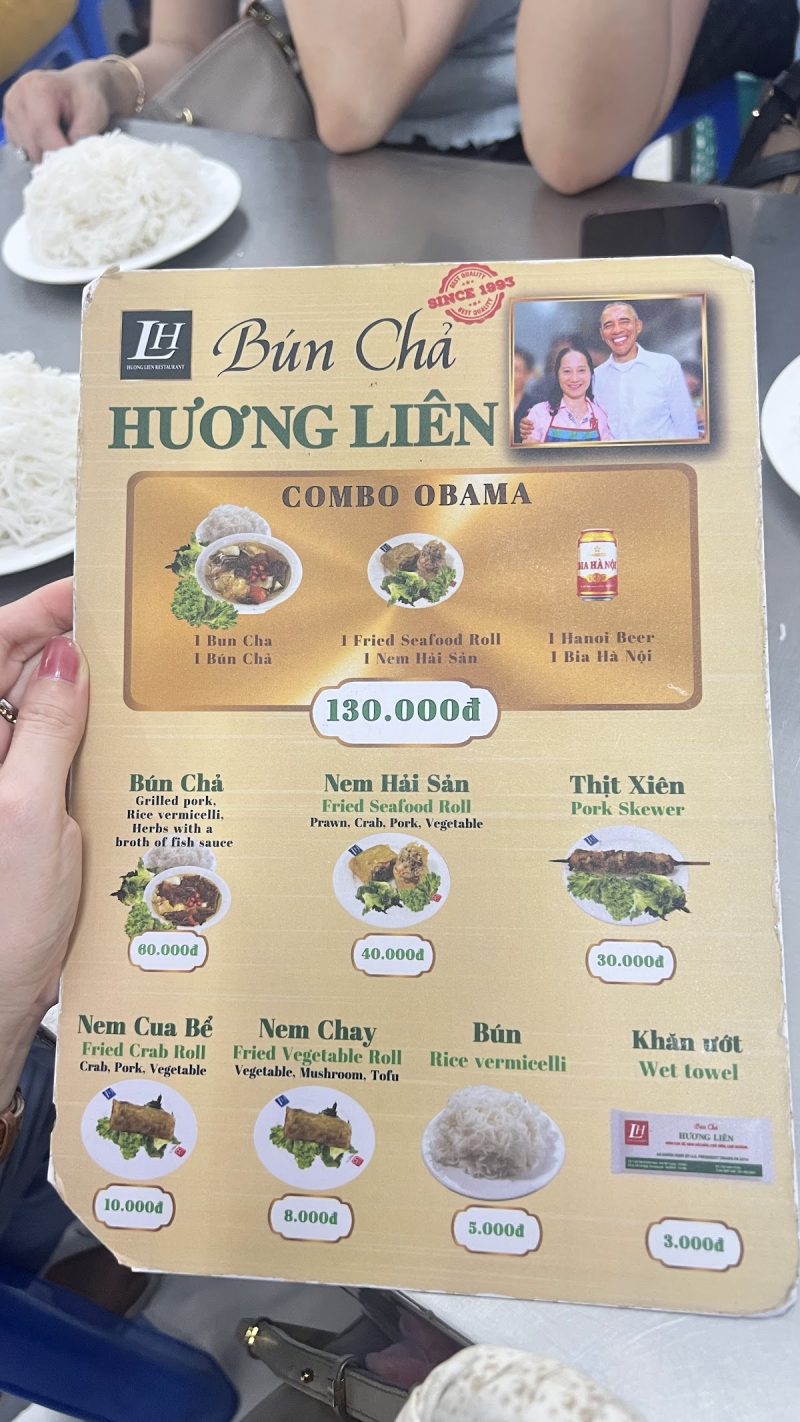 Thực đơn Bún chả Hương Liên 2