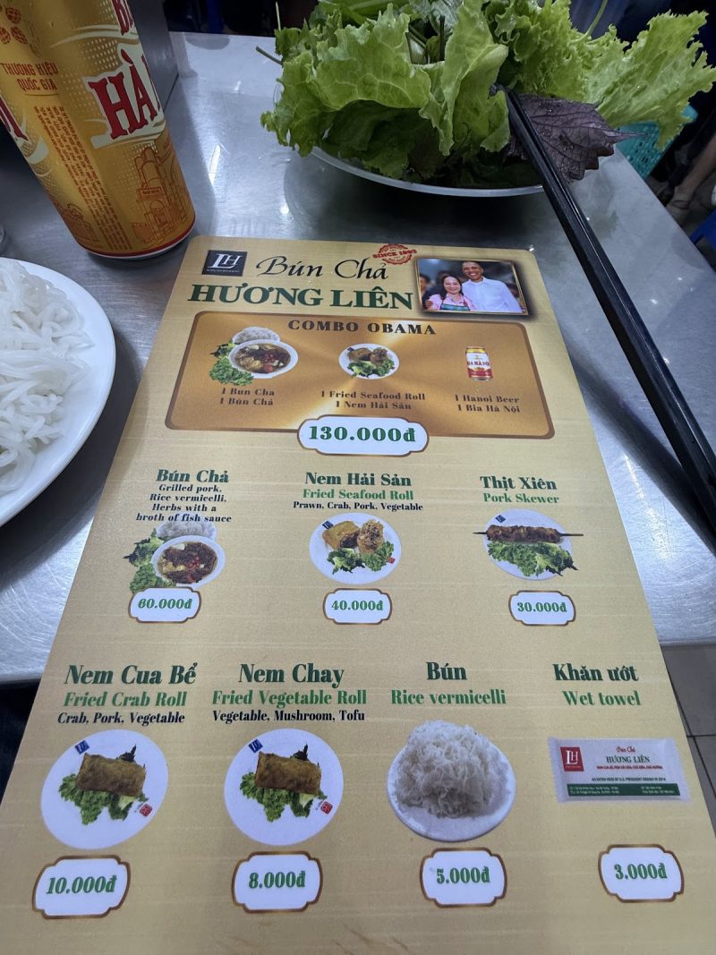 Thực đơn Bún chả Hương Liên 3