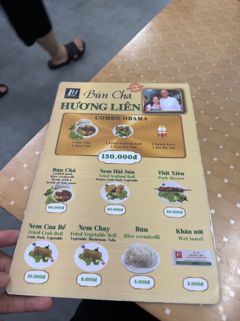 Thực đơn Bún chả Hương Liên 5