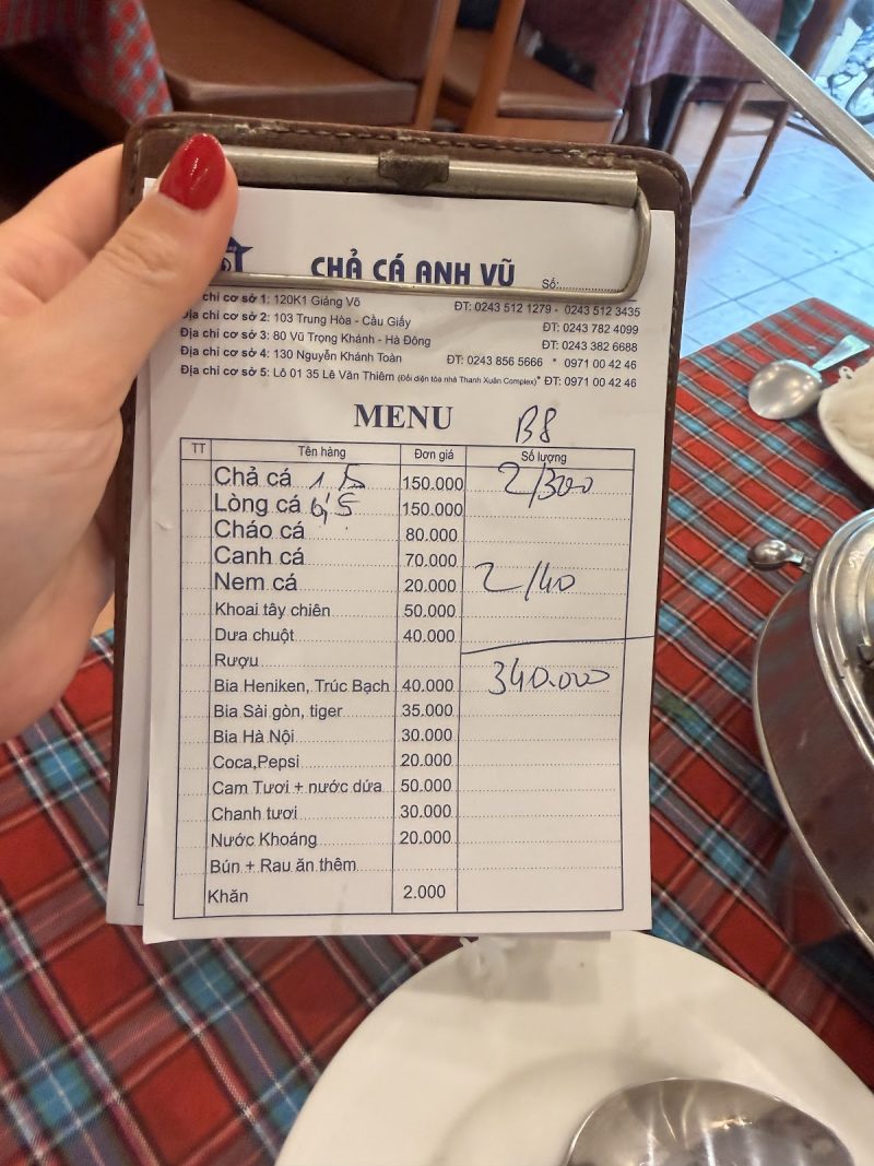 Thực đơn Chả cá Anh Vũ 3