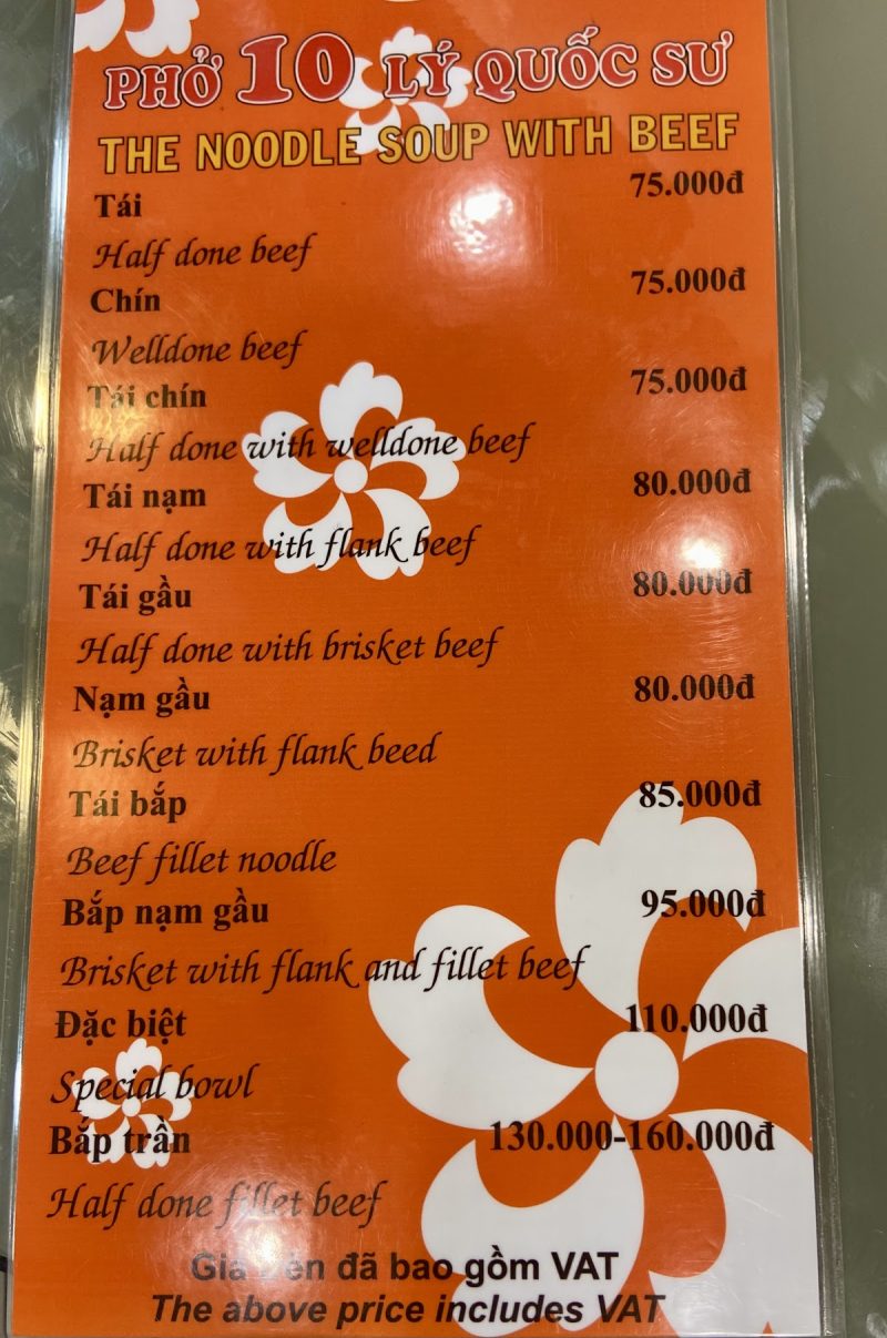 Thực đơn Phở 10 Lý Quốc Sư 5