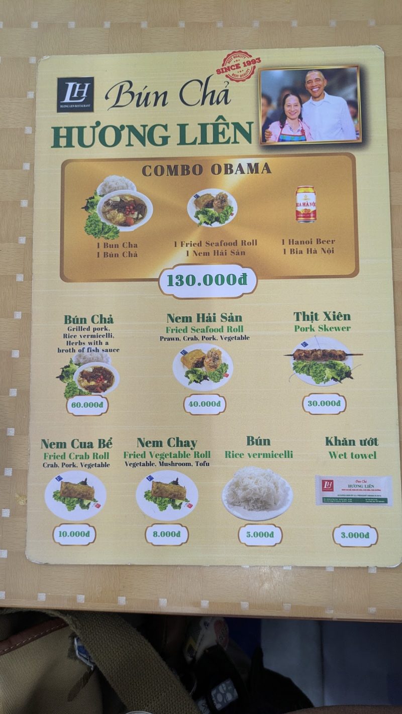 Thực đơn Phở Thìn 3