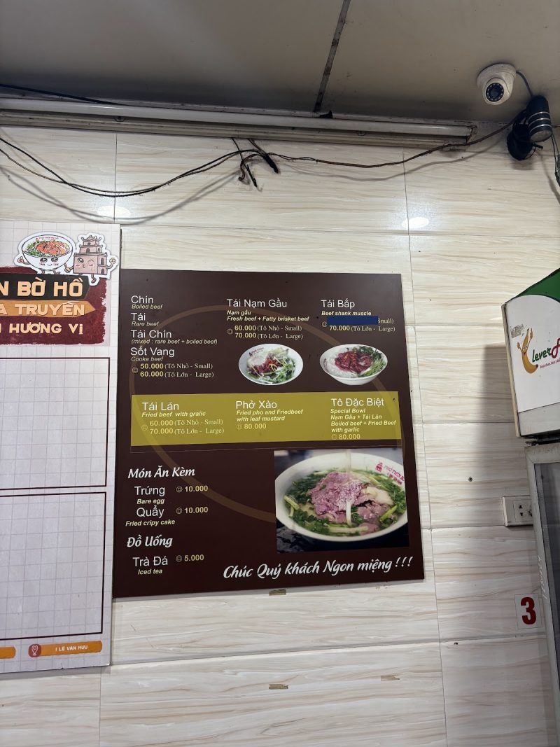 Thực đơn Phở Thìn 6