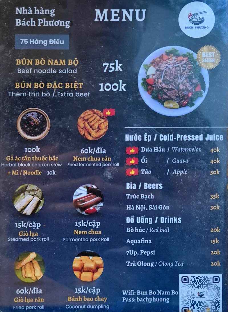 Thực đơn Bún bò Nam Bộ Bách Phương 4