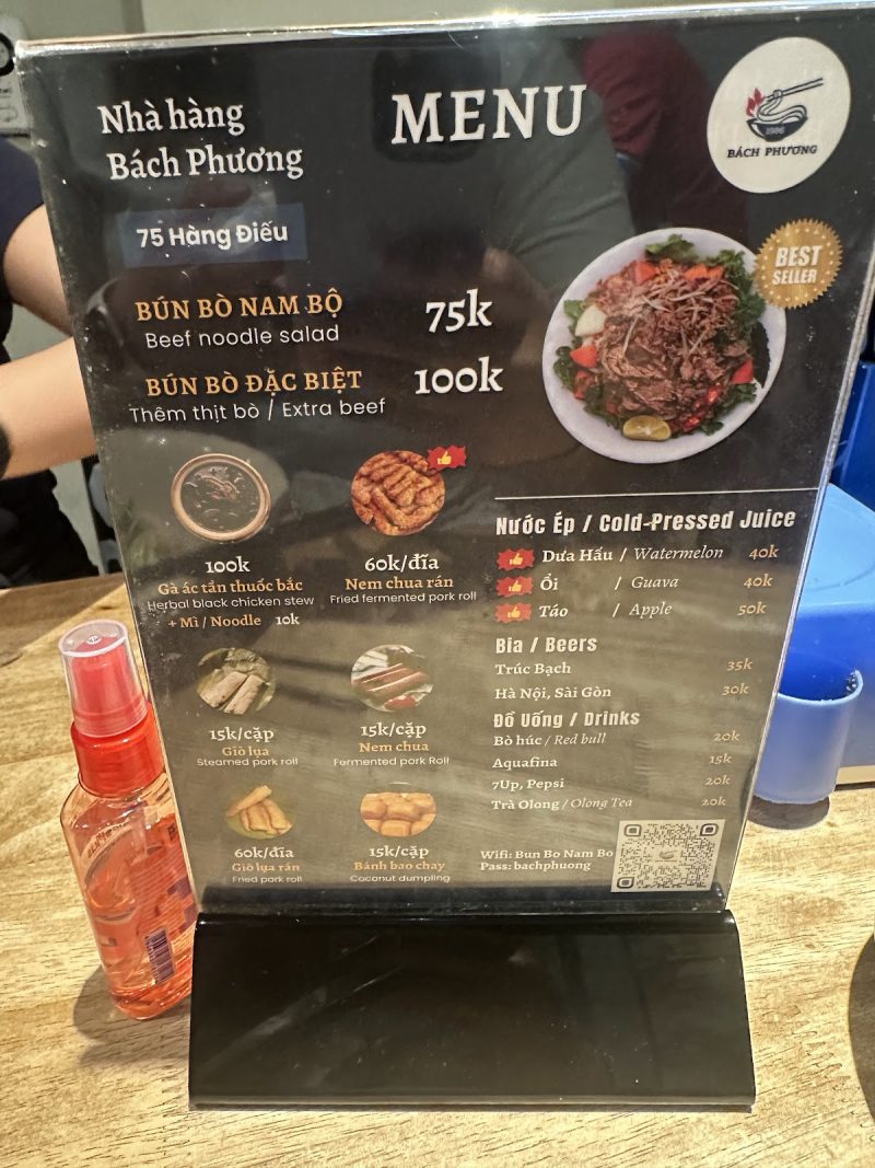 Thực đơn Bún bò Nam Bộ Bách Phương 5