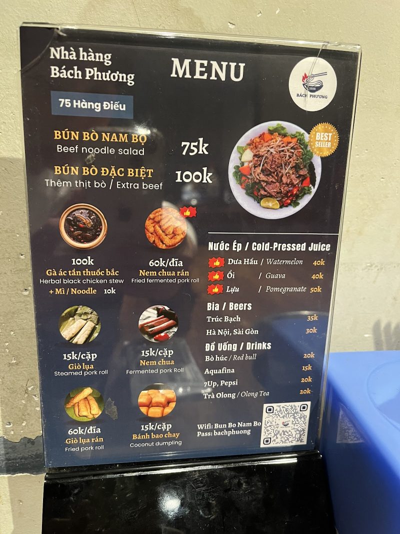 Thực đơn Bún bò Nam Bộ Bách Phương 6