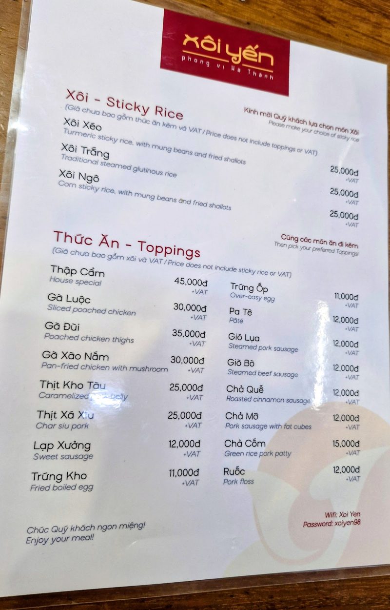 Thực đơn Xôi Yến 4