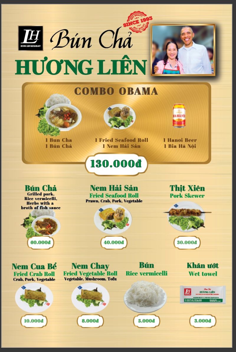 Thực đơn Bún chả Hương Liên